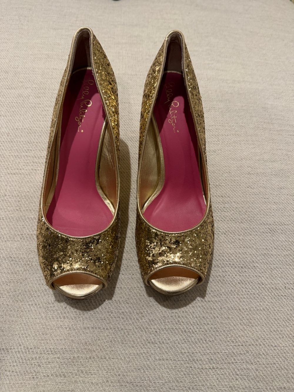 Lilly Pulitzer Gold Glitter Open-Toe size 7.5